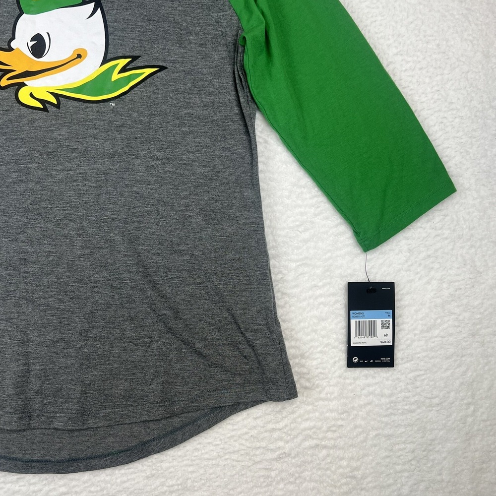 NWT‎ Nike Dri-Fit NCAA Oregon Ducks Green Gray 3/4 Sleeve Raglan Tee Women's M - Picture 6 of 16